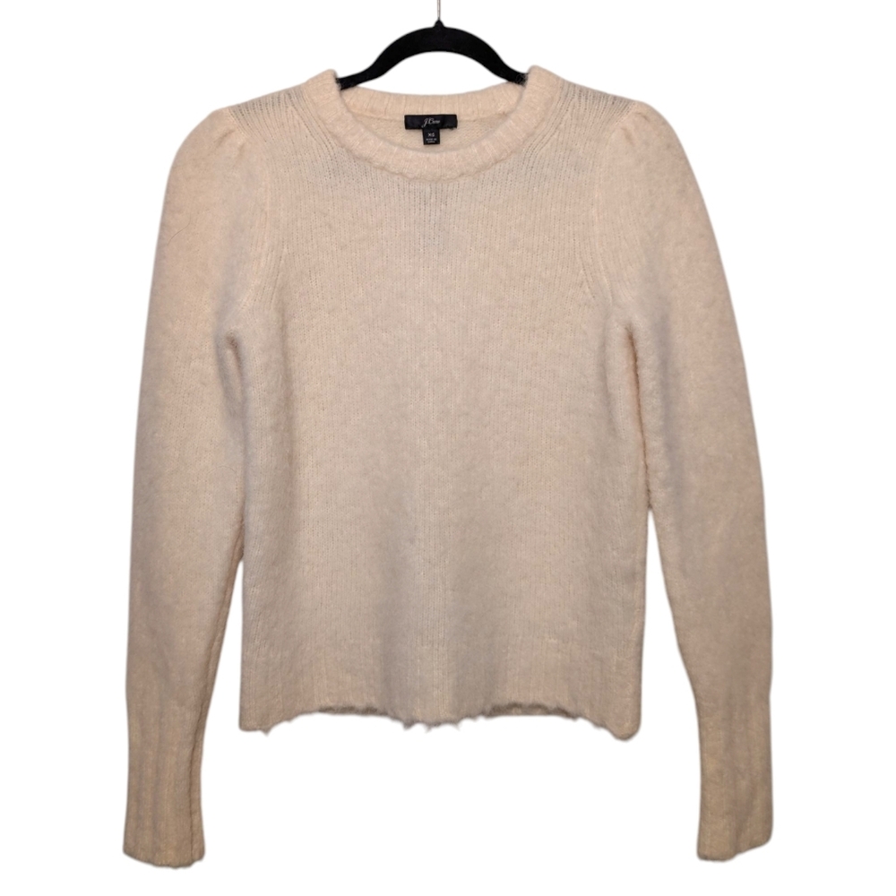 NWT J.Crew Fuzzy Puff-Sleeve Sweater | Size XS | Cream Ivory Alpaca Merino Wool